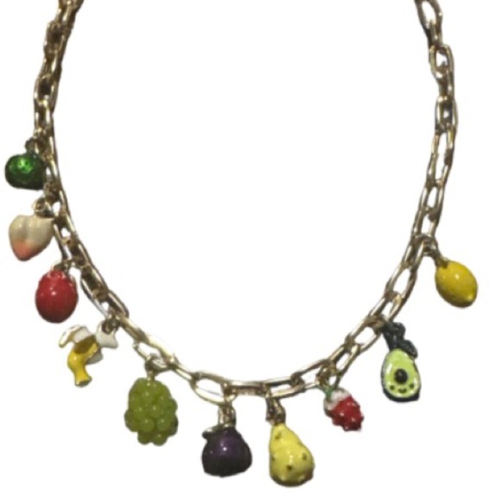piper k fruit Charm Necklace - Yellow & Multicolor Enamel Charms gold tone chain